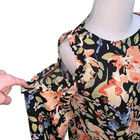 LC Lauren Conrad Women's S Small Open Shoulder Top Floral Ruffles Lightweight - Picture 2 of 5